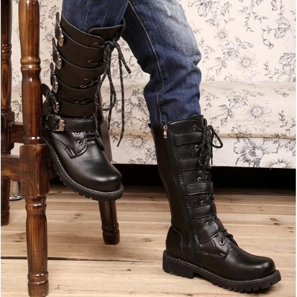 Tebapi Boots Black NWOB Leather Motorcycle Skull Waterproof Biker Size 41 US 8